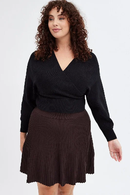 Brown Knee Skirt Knit Flare