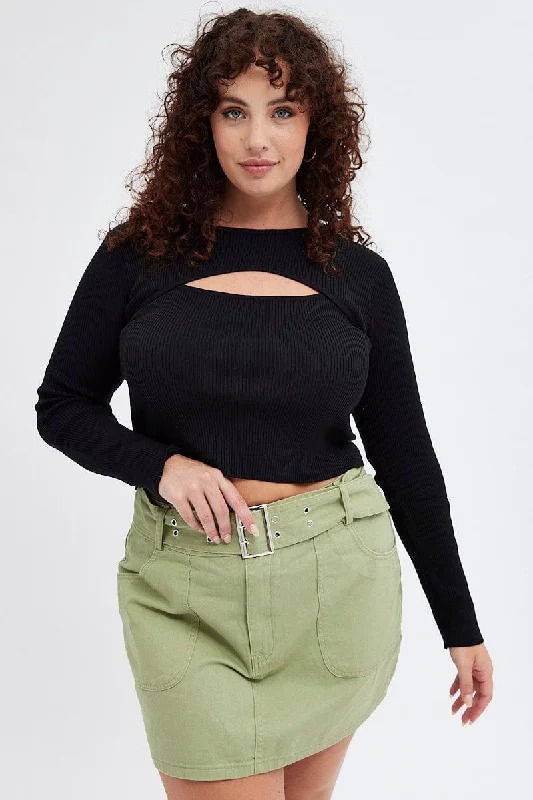 Green Mini Skirt Cargo Belt Cotton Drill