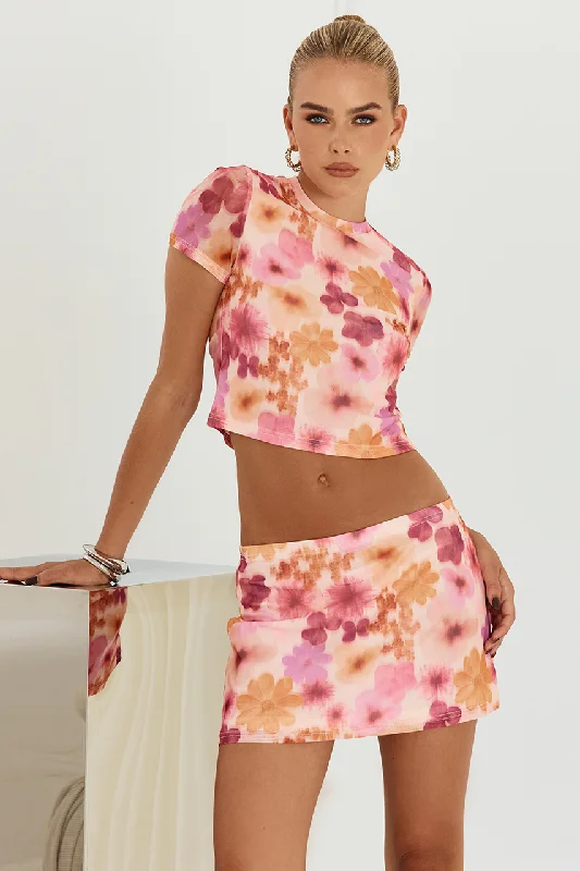 JAZZIE MINI SKIRT - ORANGE FLORAL