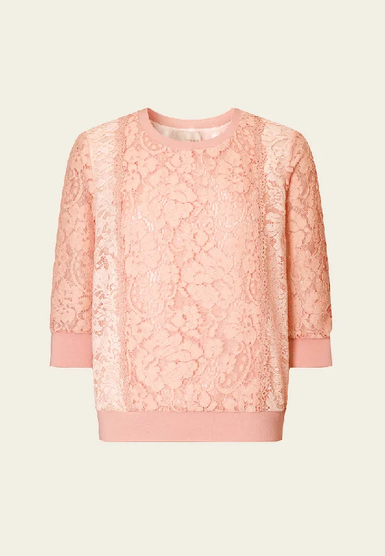 Pink Lace Mid Sleeves Top