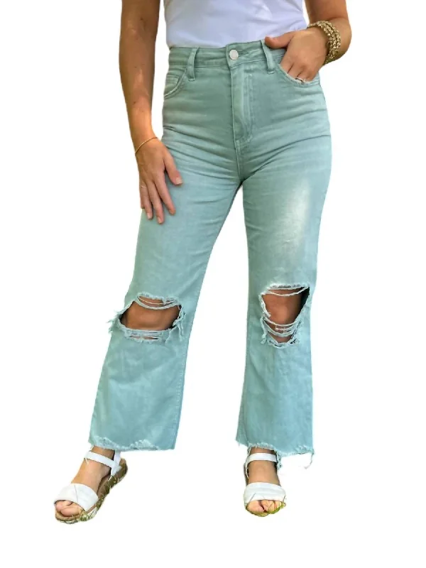 90's Vintage Crop Flare Jeans In Cloud Blue