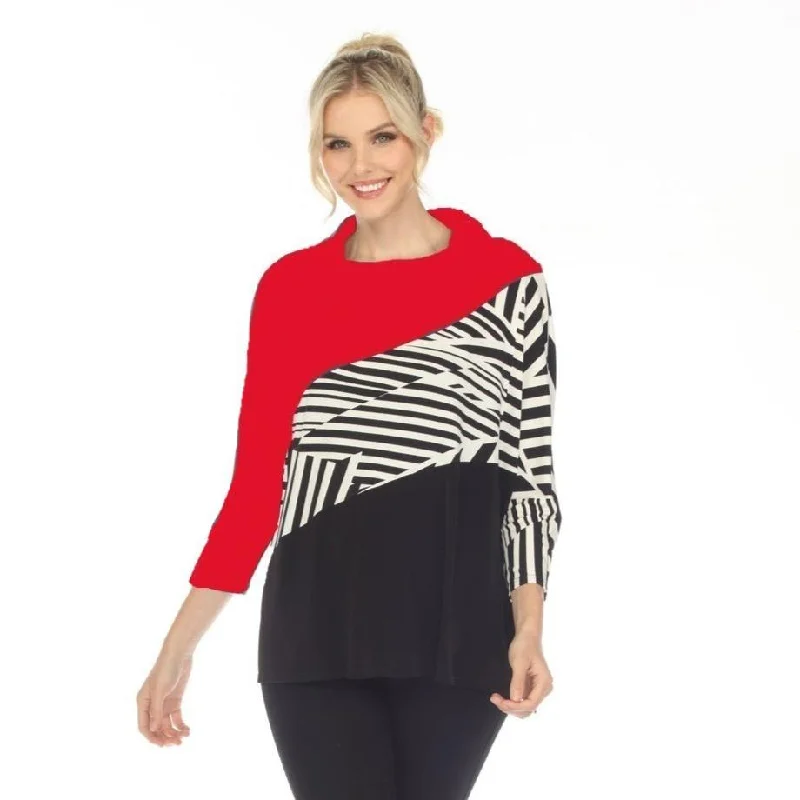 IC Collection  Zebra Stripe Colorblock Top in Red - 4931T-RD - Sizes L & XXL Only!