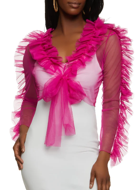 Ruffled Tulle Tie Front Top