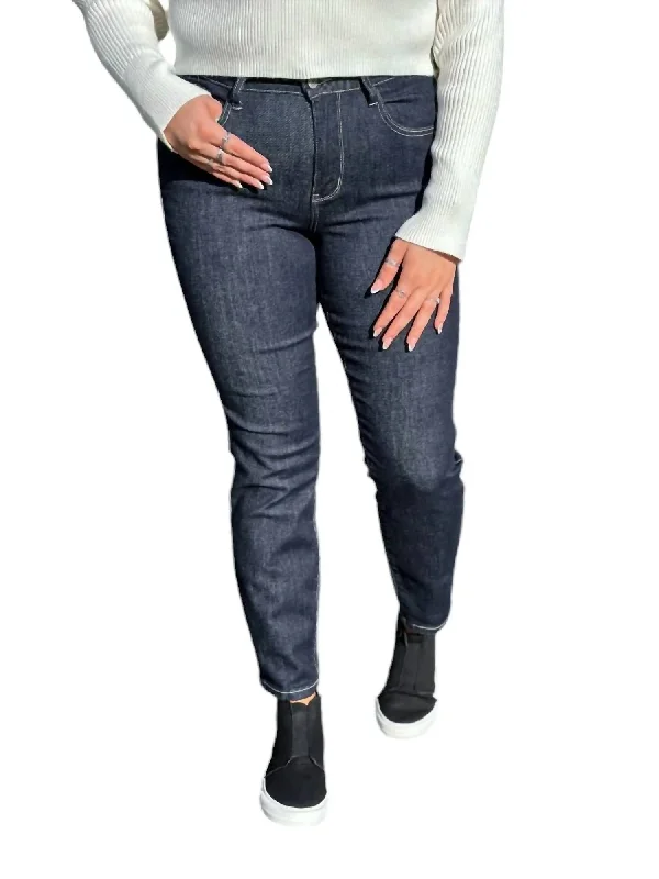 Hi-Rise Rinse Wash Mom Jeans In Dark Blue