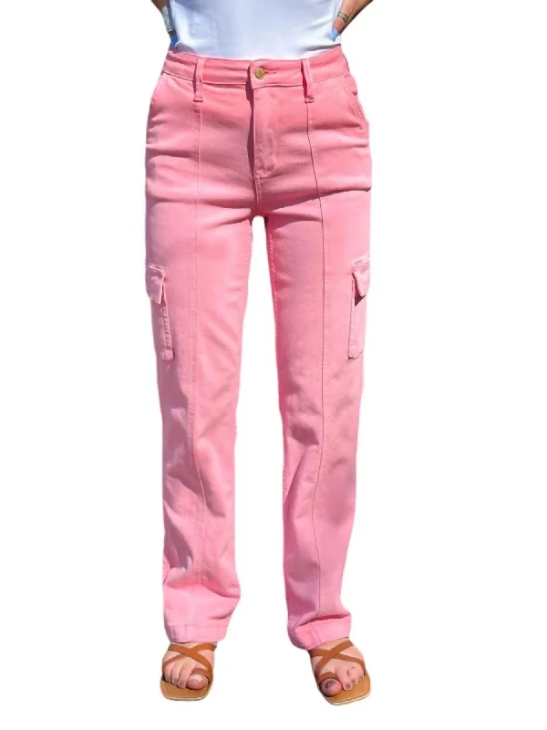 High Waist Cargo Jeans In Pink