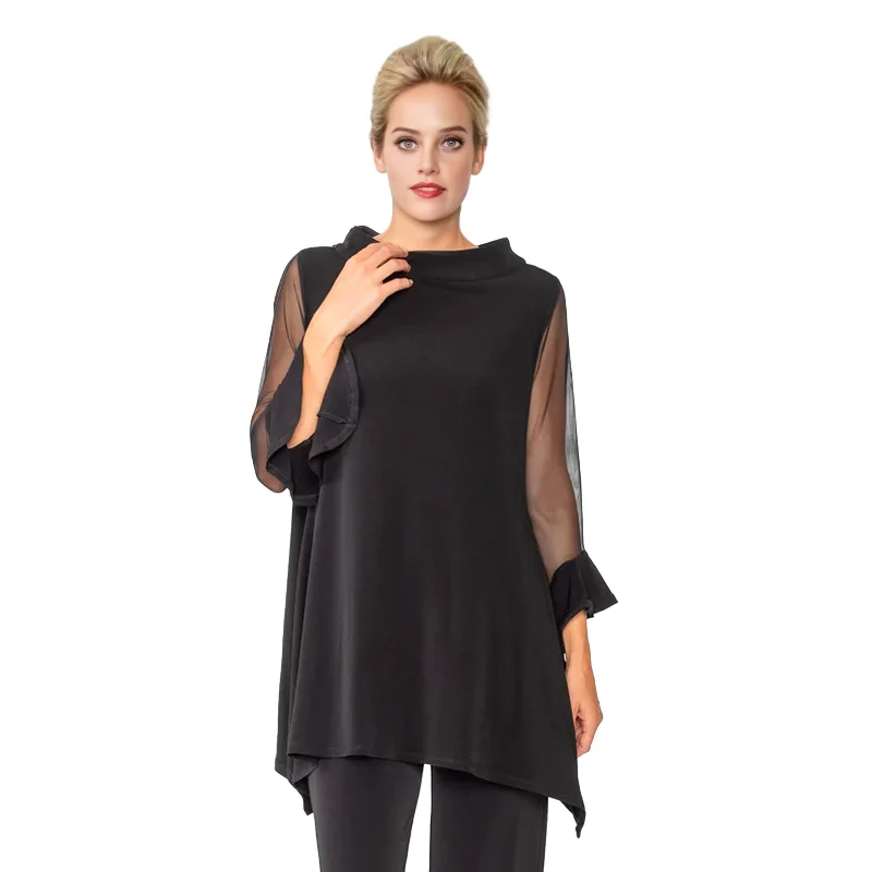 IC Collection Mesh Sleeve Tunic in Black - 4953T