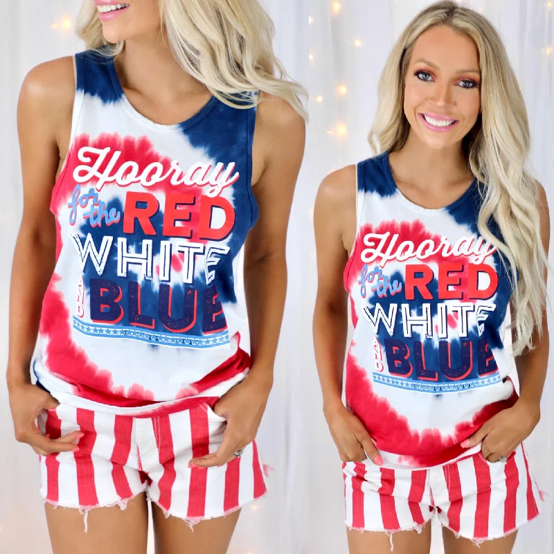 Red, White +Blue "Hooray" Tie-Dye Tank