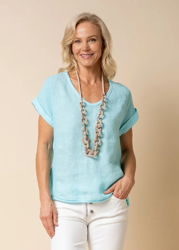 Ruthie Linen Blend Top in Aqua Mist