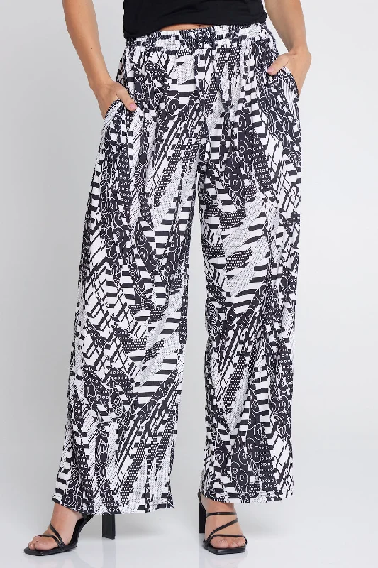 Tammy Wide Leg Jersey Pants - Black/White Collage