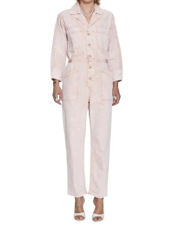 Tanner Longsleeve Field Jumpsuit In Pink