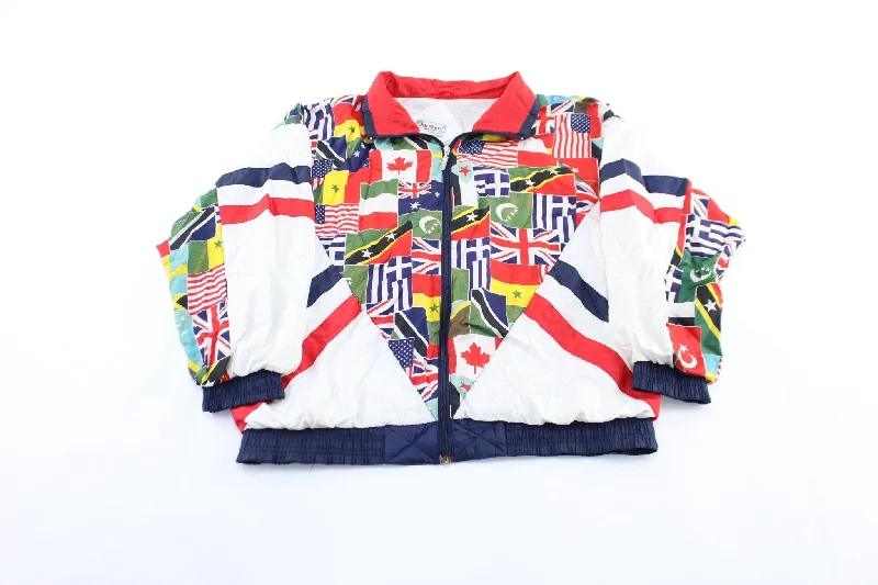 Vintage Janeve Country Flags Windbreaker Zip Up Jacket