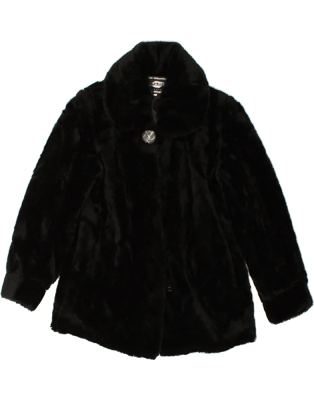 VINTAGE Womens Faux Fur Jacket UK 16 Large Black Acrylic