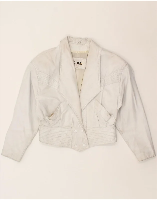 VINTAGE Womens Leather Jacket UK 14 Large White Leather