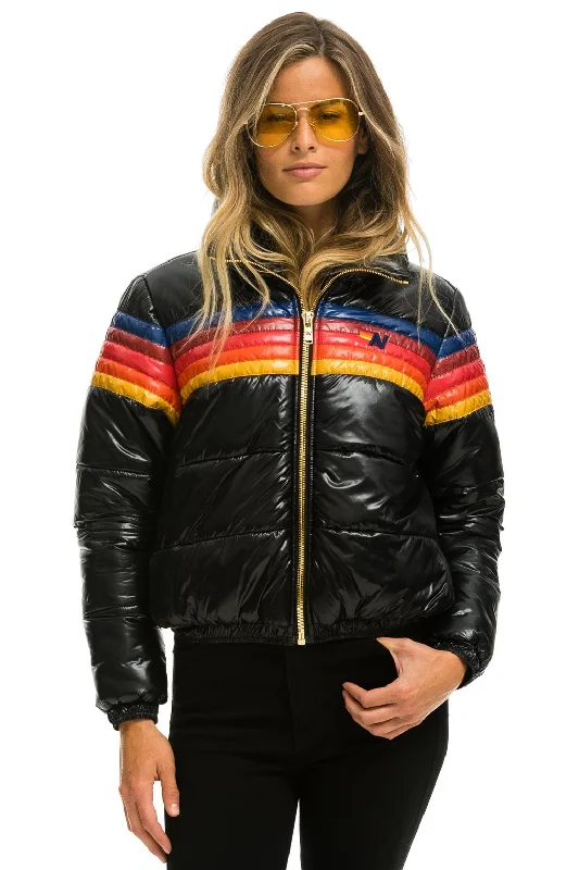 5 STRIPE LUXE APRES PUFFER JACKET - GLOSSY BLACK