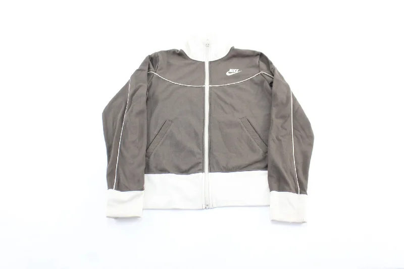 Women's Nike Embroidered Logo White & Brown Zip Up Jacket