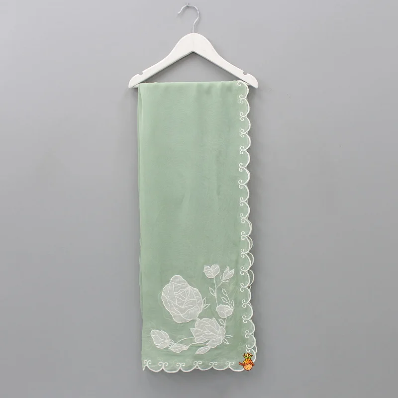 Green Organza Floral Applique Embroidered Dupatta