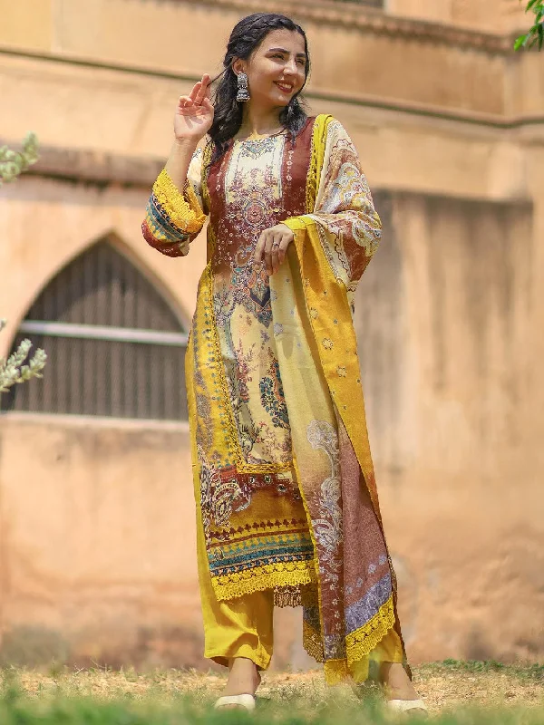 Mustard Printed Silk Blend Pakistani Suit