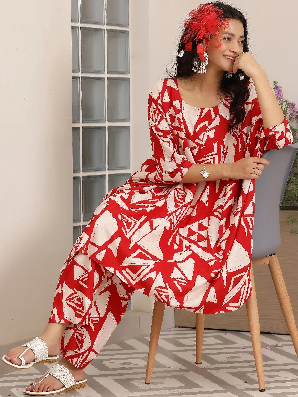 Red Printed Rayon Co-Ords