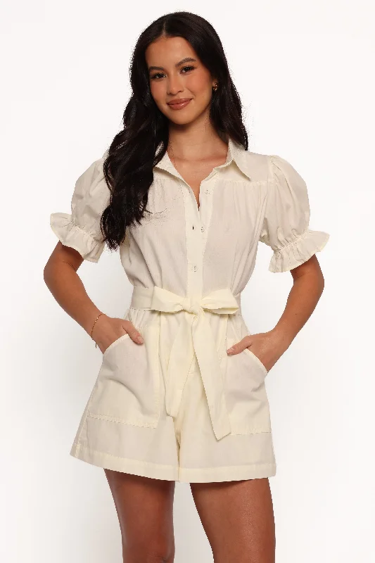 Riley Waist Tie Playsuit - Cream