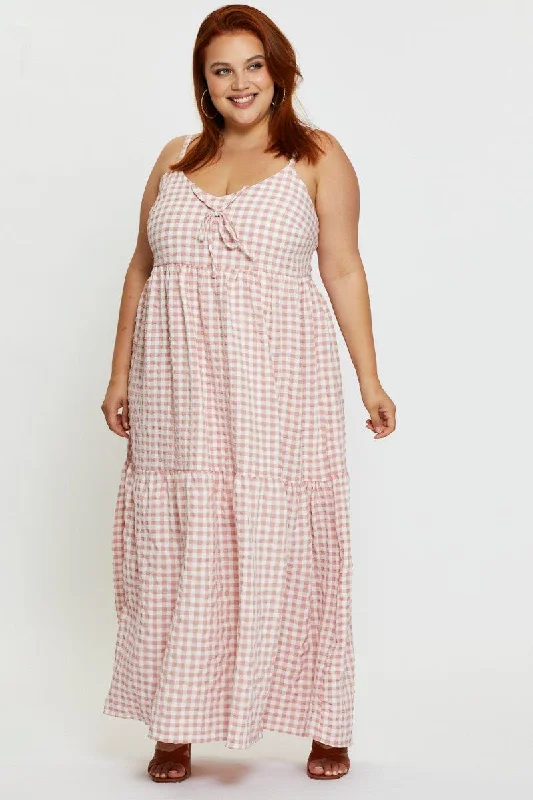 Check Maxi Dress V-neck Sleeveless