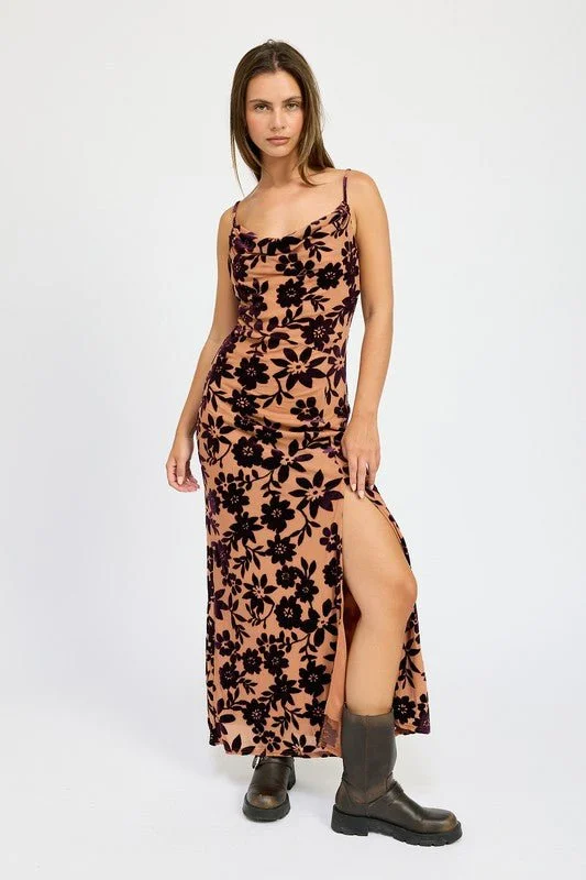 Floral Cowl Neck Maxi Dress