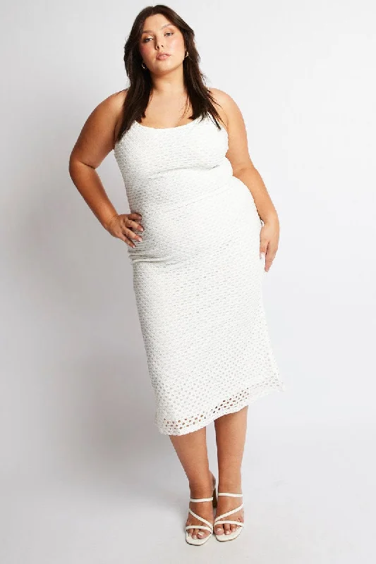 White Open Knit Bodycon Maxi Dress