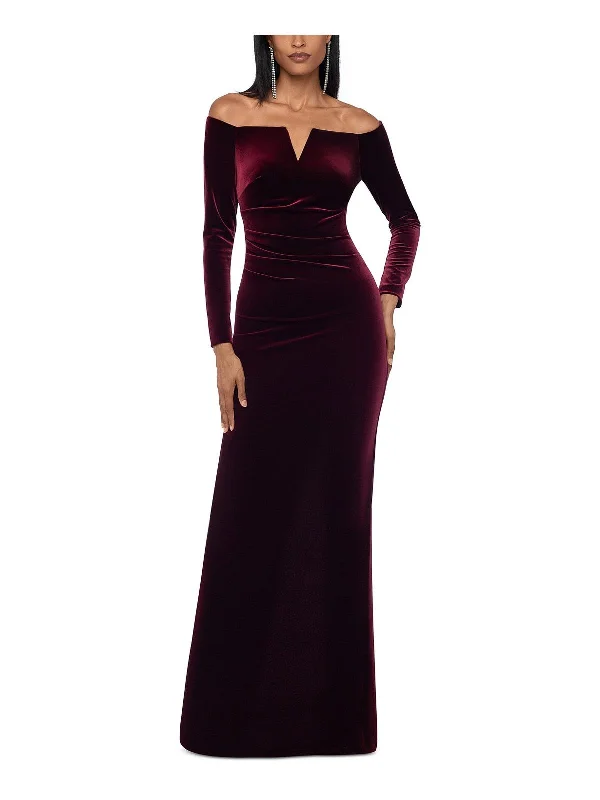 Womens Velvet Off-The-Shoulder Maxi Dress