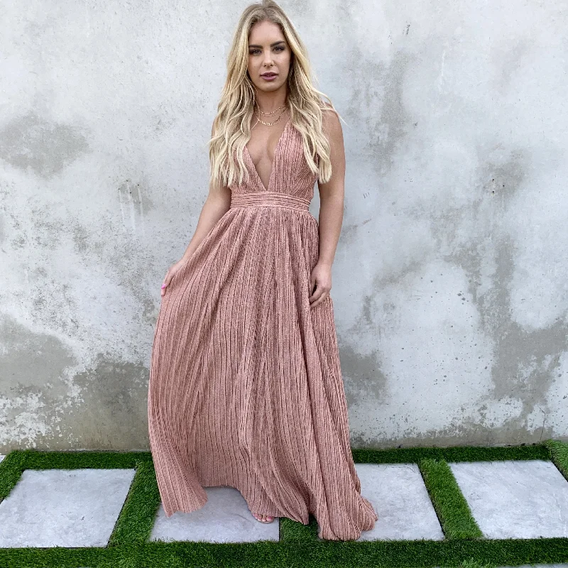 Hidden Gems Rose Gold Party Maxi Dress