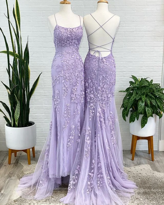 Lavender Lace Corset Prom Dresses Mermaid Scoop 2024 Evening Dress with Beading