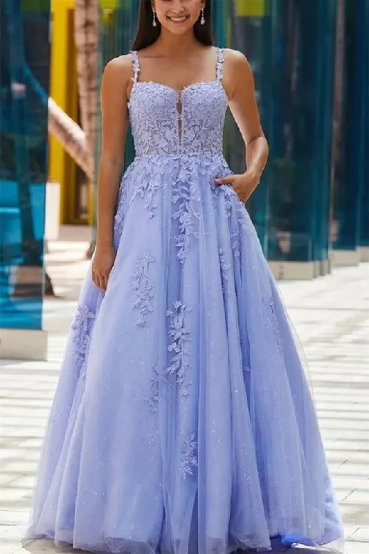 Long Lace Prom Dresses 2025 with Pockets V Neck Cheap Formal Evening Dresses