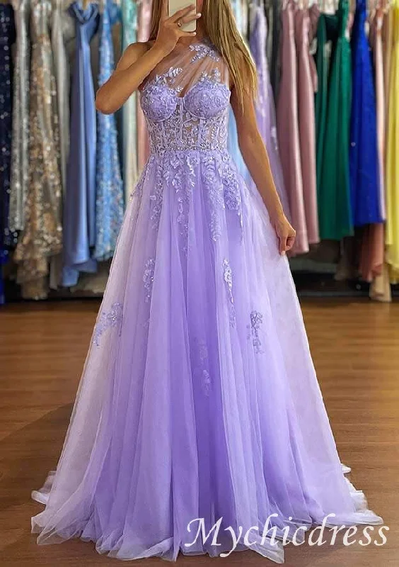 One Shoulder 2024 Lace Violet Purple Prom Dresses Long Evening Gown