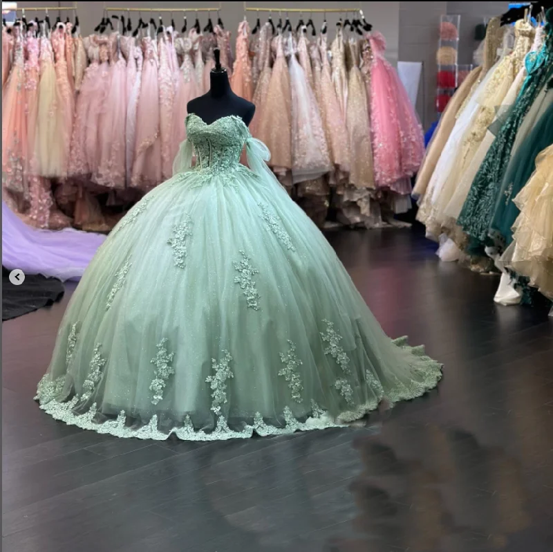 Princess Mint Green Quinceanera Dresses Lace 2025 Sweet 16 Birthday Party Dress