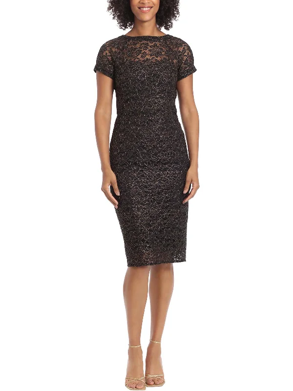 Womens Lace Metallic Cocktail and Party Dress