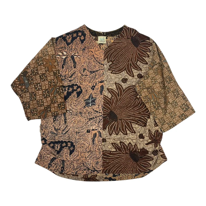 Blouse 3/4 Sleeve By Cmb In Brown & Tan, Size:S