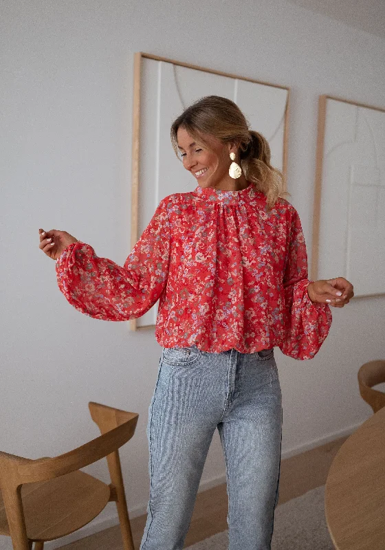 Blouse Doma - corail à fleurs