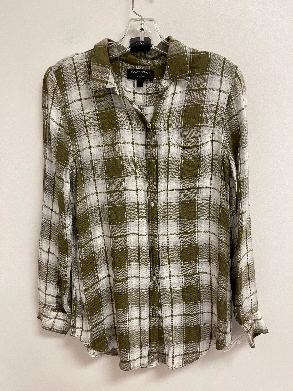 Blouse Long Sleeve By Banana Republic In Green & White, Size: S