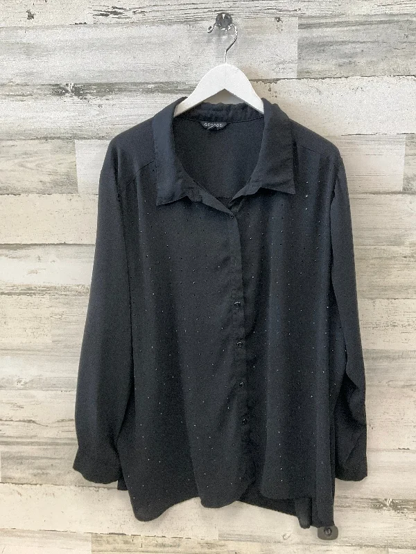 Blouse Long Sleeve By George In Black, Size: 4x