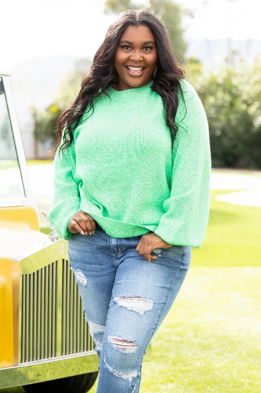 Cozy Bubble Sleeve Sweater, Lime