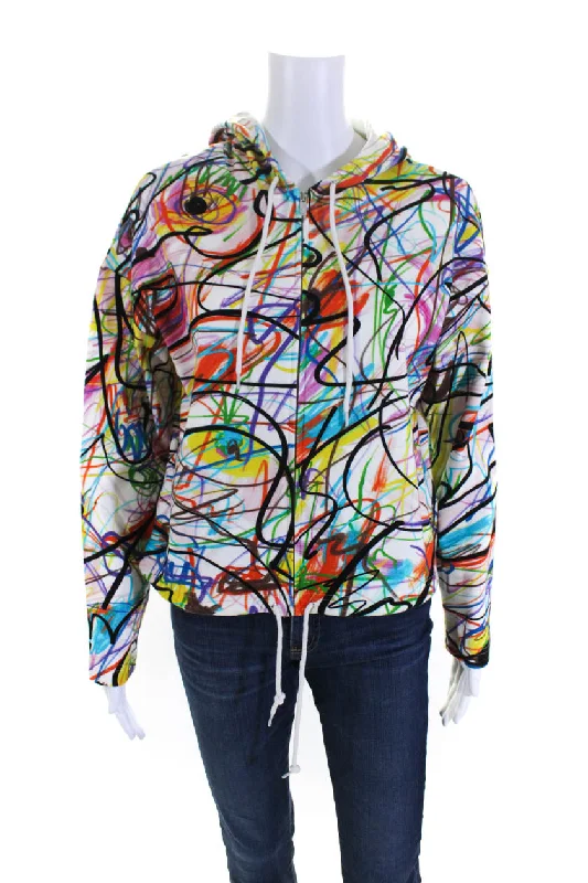 Jeremy Scott Womens Multicolor Graffiti Print Full Zip Long Sleeve Hoodie