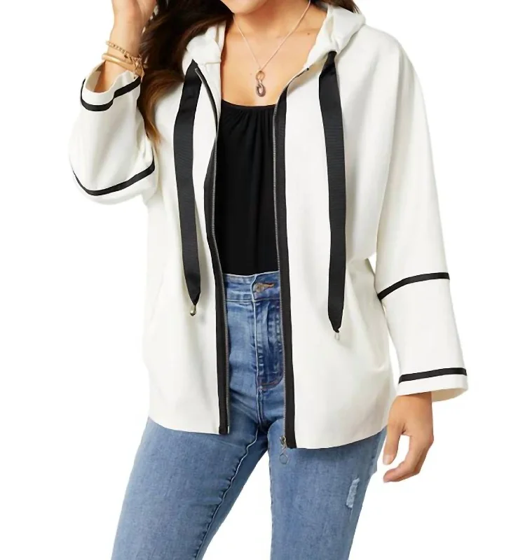 Marisol Zip Up Jacket In White/black Trim