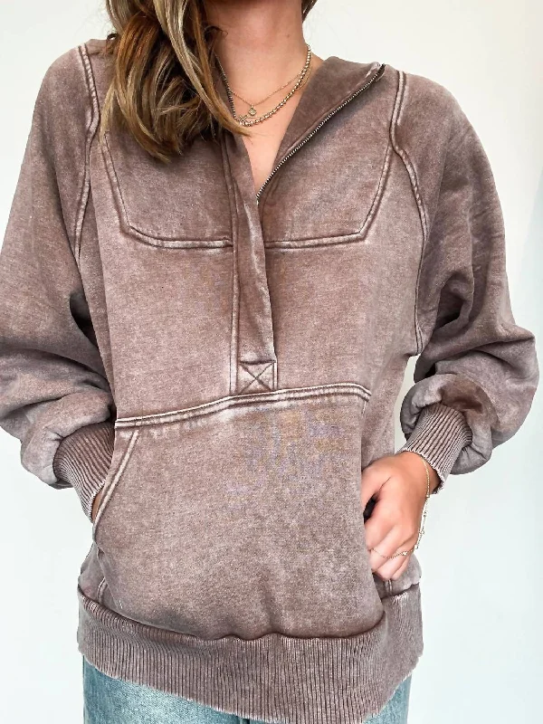 Mineral Wash Oversized Hoodie In Mocha