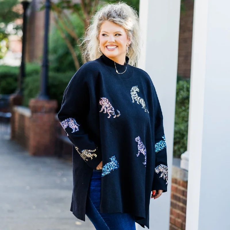 Mother Of The Jungle Sweater, Black Sequin