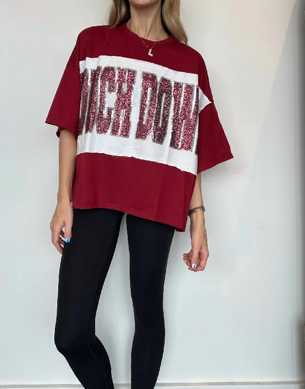 Touchdown Sequin Pullover In Crimson