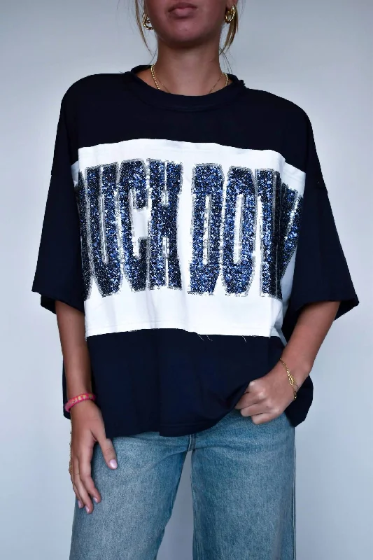 Touchdown Sequin Pullover In Navy